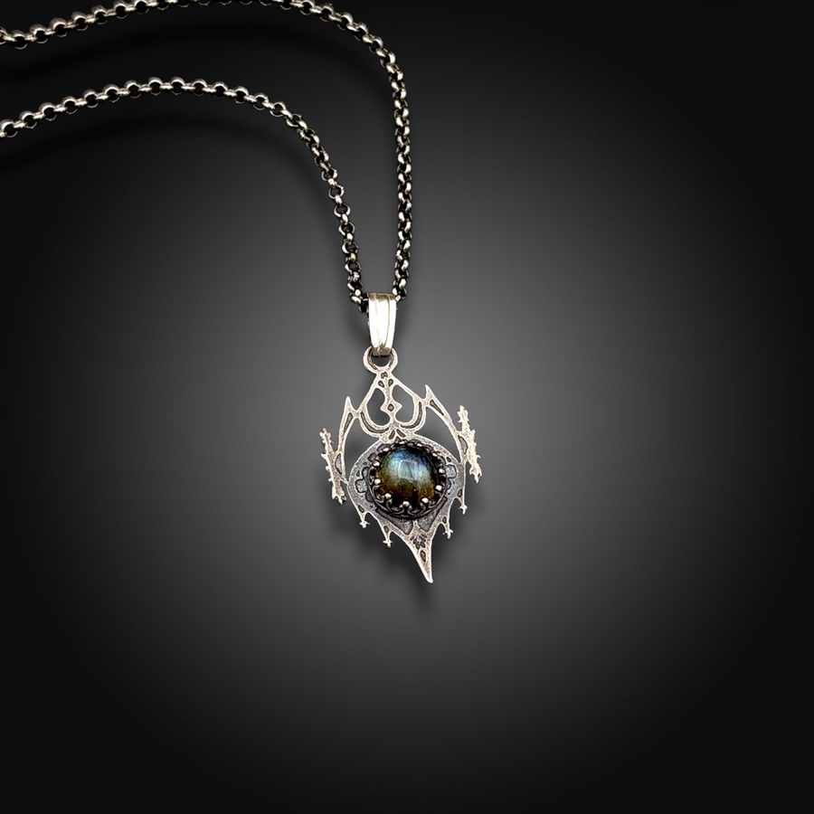 KNIGHTSHADE: Hand-Etched Sterling Silver Necklace with Labradorite