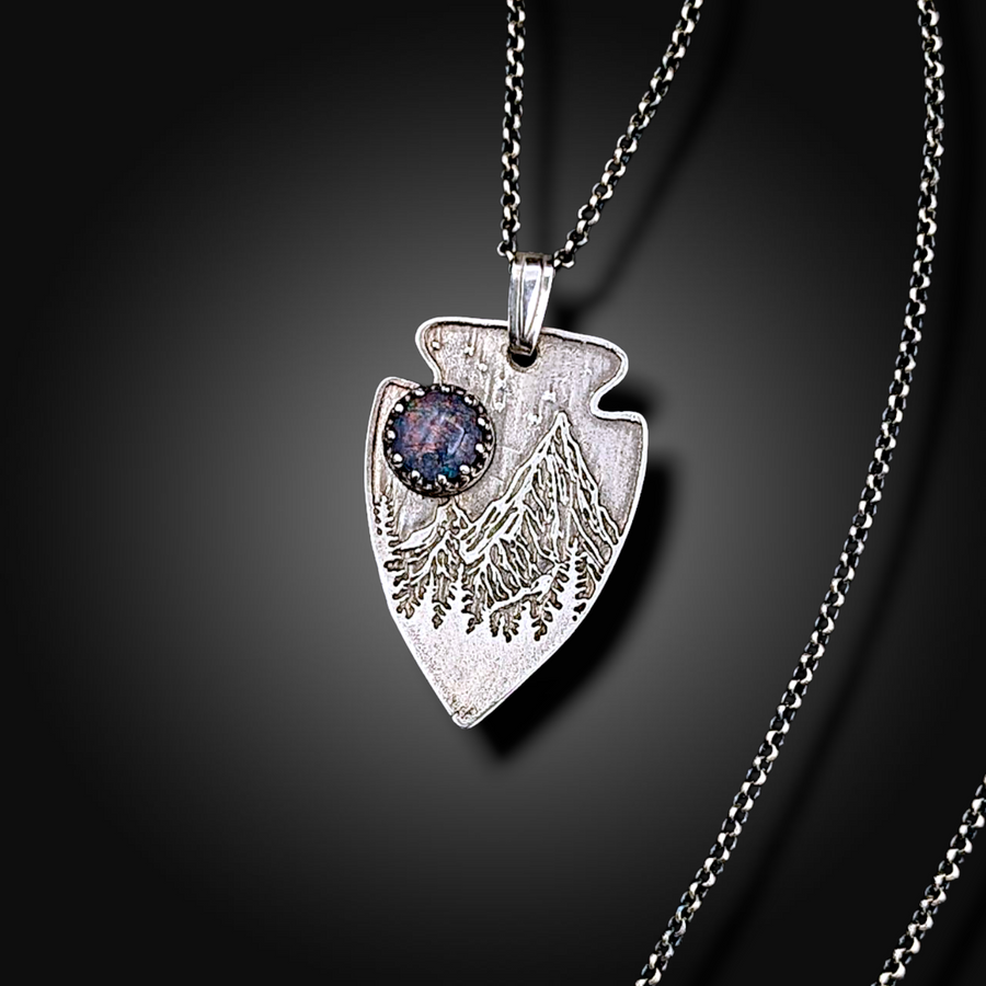 WILD HORIZON: Australian Opal Arrowhead Necklace in Sterling Silver