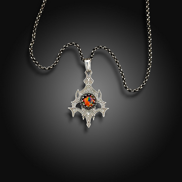 TORCHBORNE: Hand-Etched Sterling Silver Necklace with Mexican Fire Opal