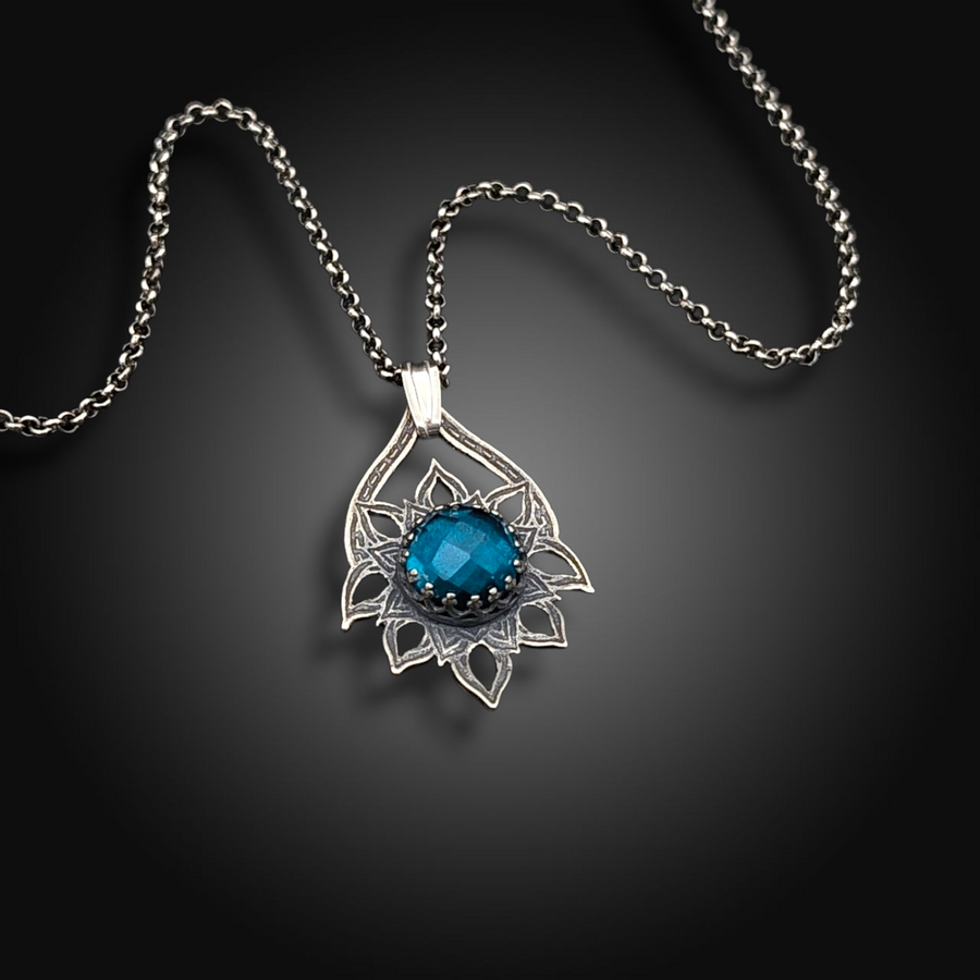 BLUE MIRAGE: Hand-Etched Sterling Silver Necklace with Tourmaline