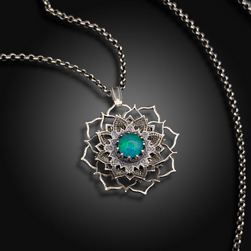 TURNING TIDES: Hand-Etched Spinning Mandala Necklace with Australian Opal