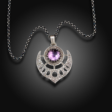 CRESCENT VEIL: Hand-Etched Sterling Silver Necklace with Amethyst