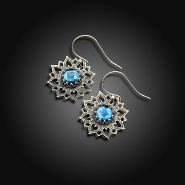 LOTUS SKY: Sterling Silver Earrings with Swiss Blue Topaz