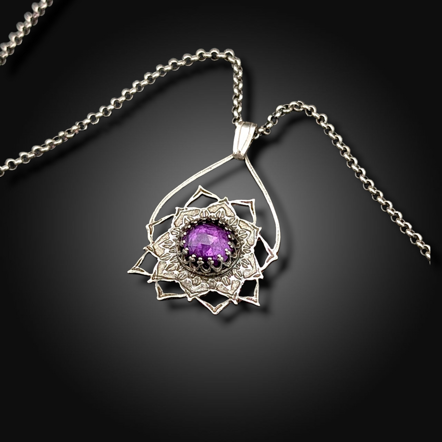 SPELLBOUND: Hand-Etched Sterling Silver Necklace with Alexandrite