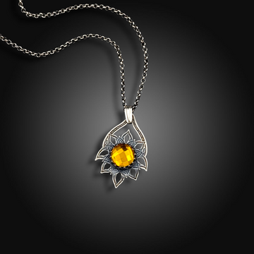 HELIANTH: Hand-Etched Sterling Silver Necklace with Citrine