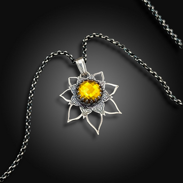 FIELDS OF GOLD: Hand-Etched Sterling Silver Necklace with Citrine