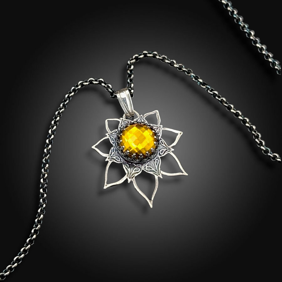 FIELDS OF GOLD: Hand-Etched Sterling Silver Necklace with Citrine