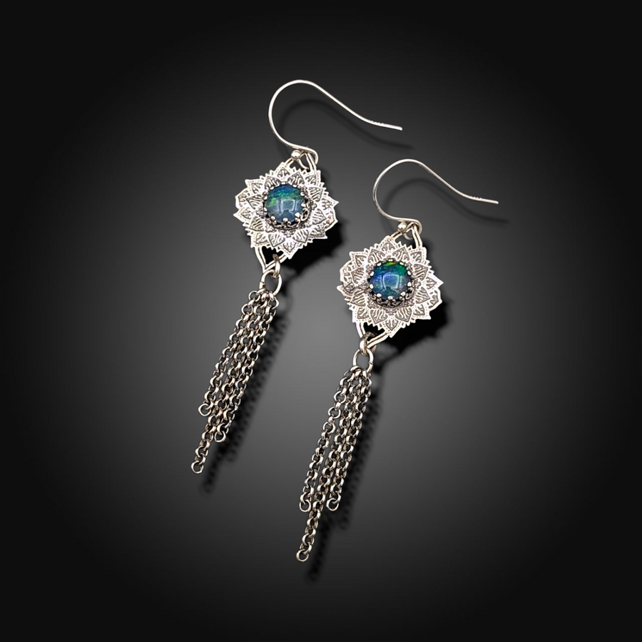STARWEAVER:  Sterling Silver Earrings with Australian Opal