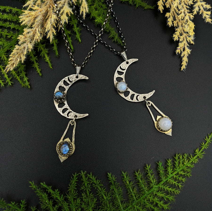 sterling lunar phases crescent necklace