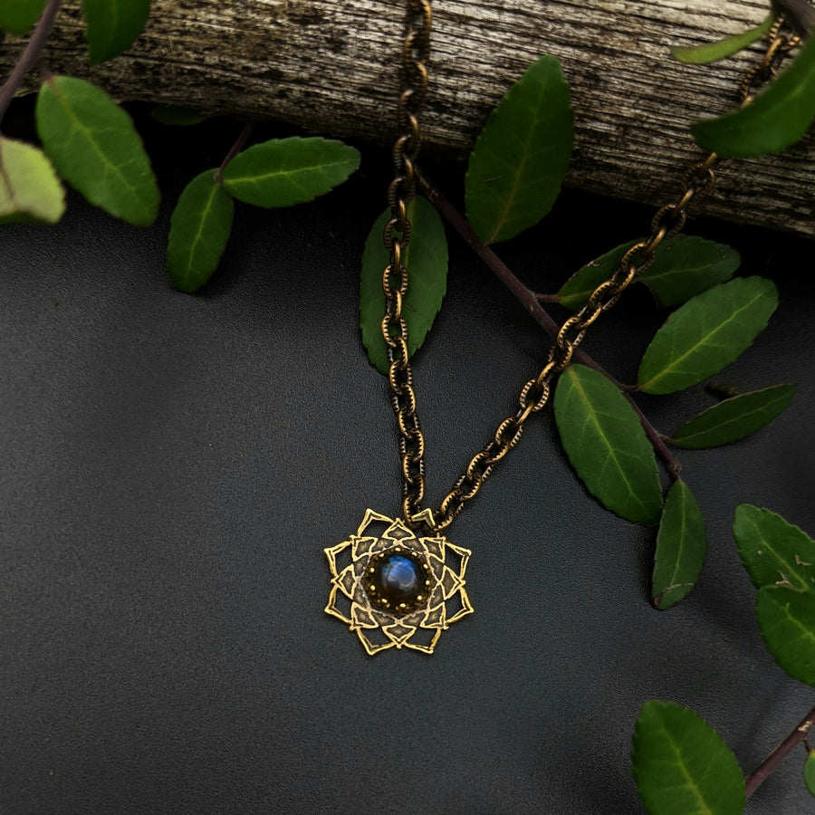 brass flower mandala necklace