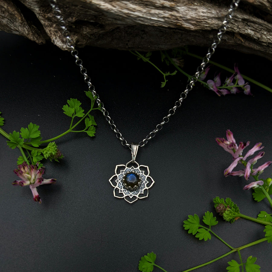 sterling silver flower mandala necklace