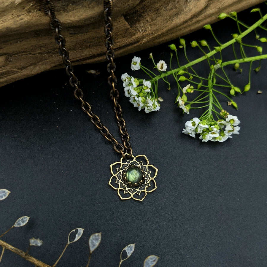brass flower mandala necklace