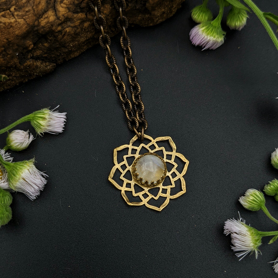 brass flower mandala necklace