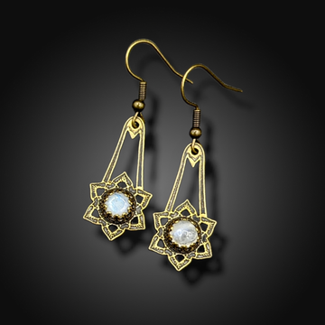 brass mandala earrings with moonstone