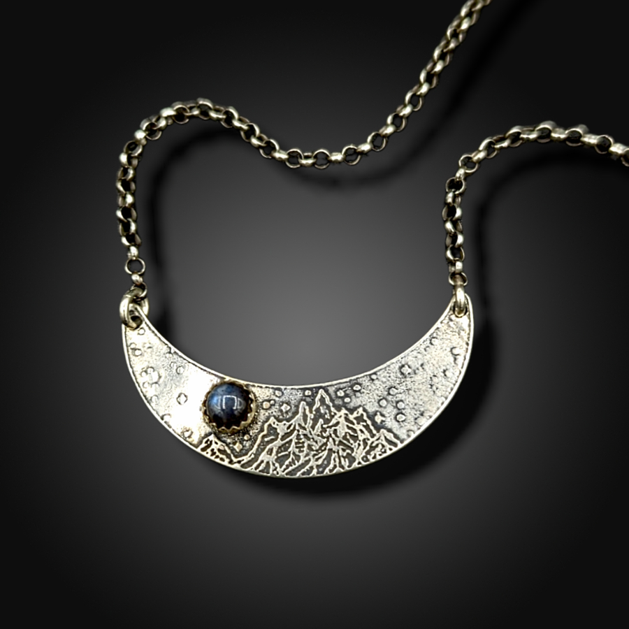 mountains under the moon crescent necklace