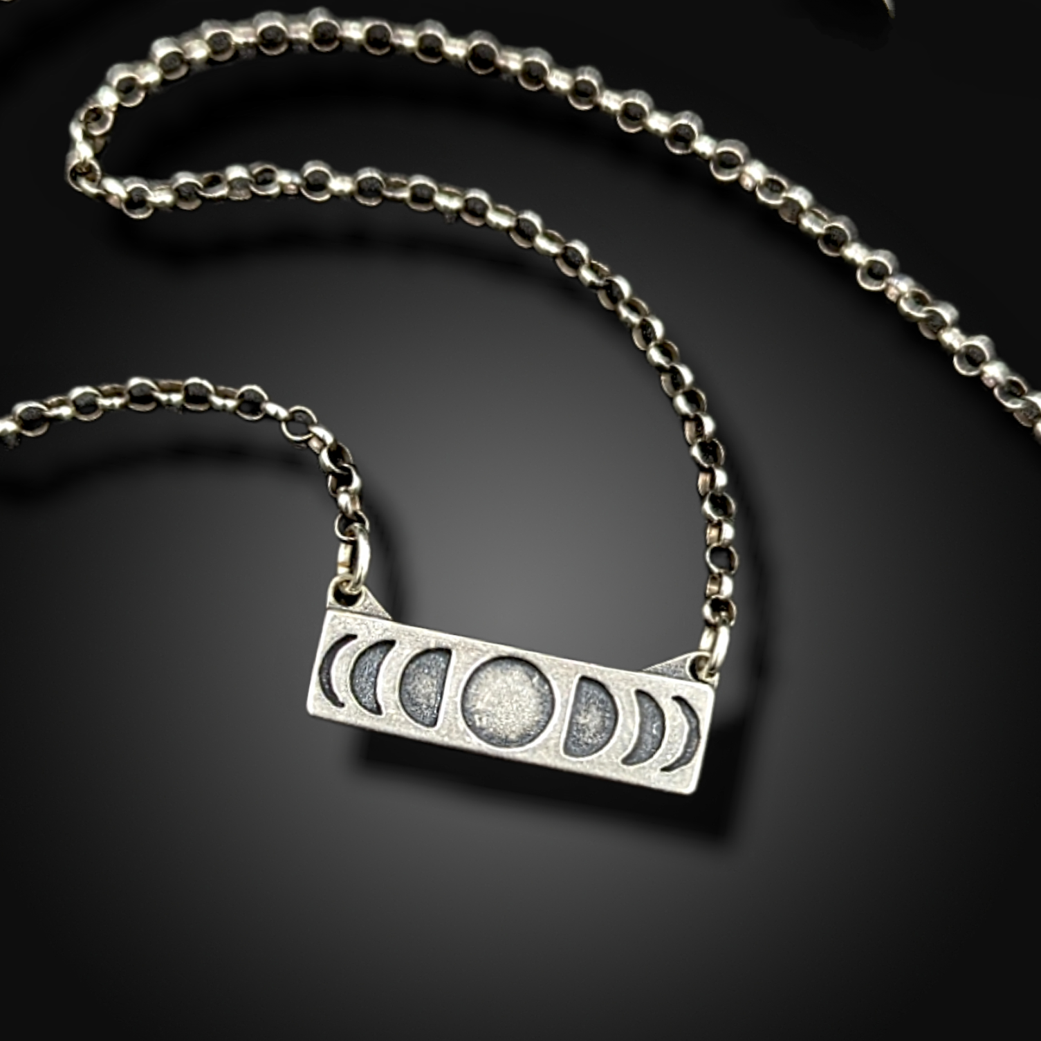 MOONSPELL: Sterling Silver Moon Phase Bar Necklace