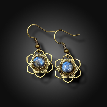 brass mandala earrings with labradorite