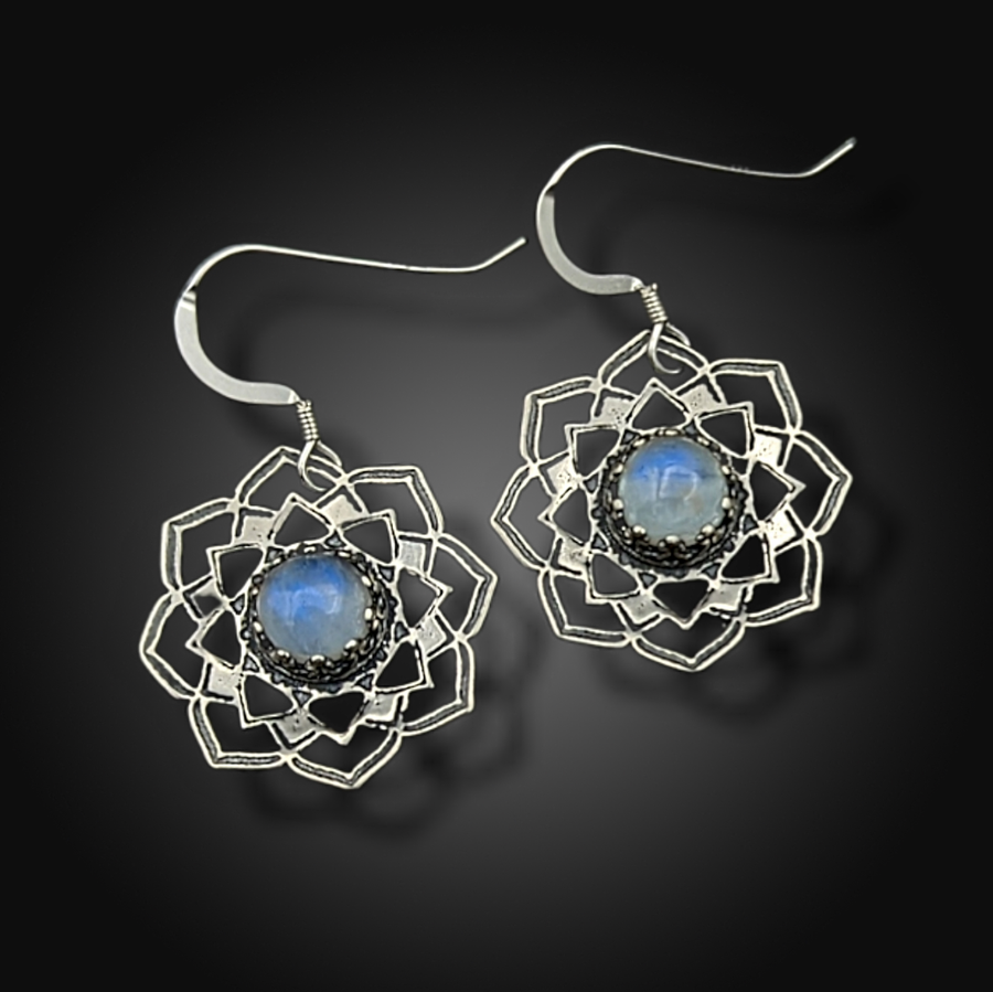 sterling mandala earrings with moonstone