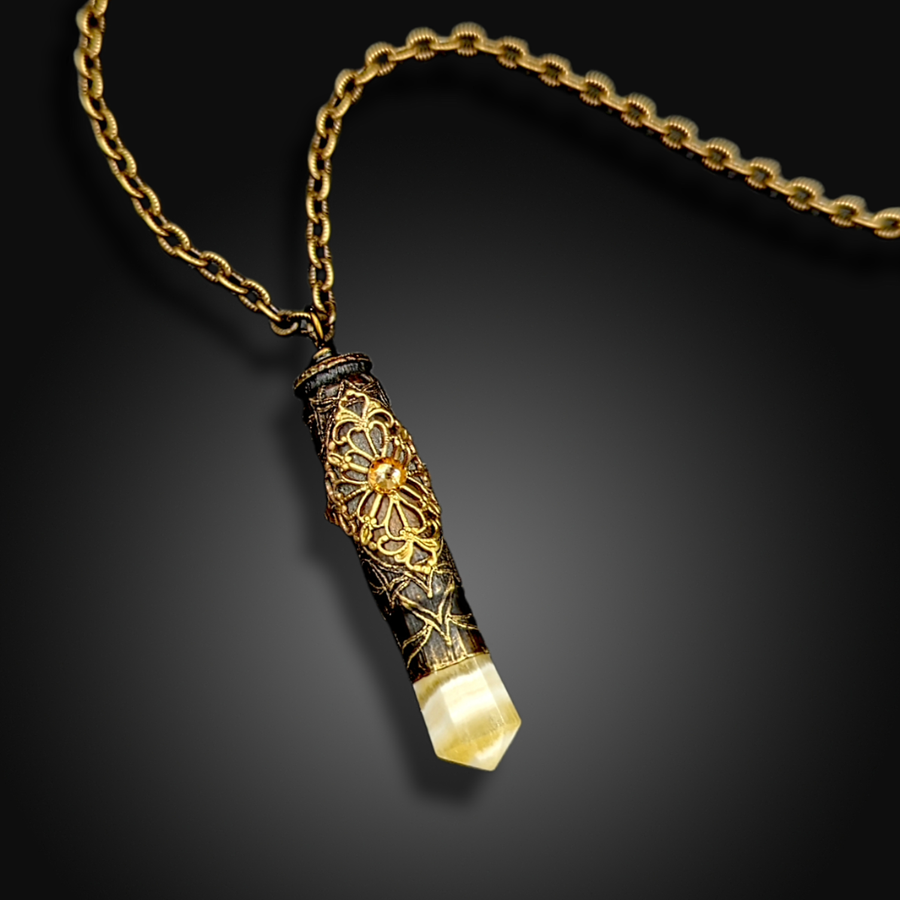 recycled bullet necklace with yellow banded onyx