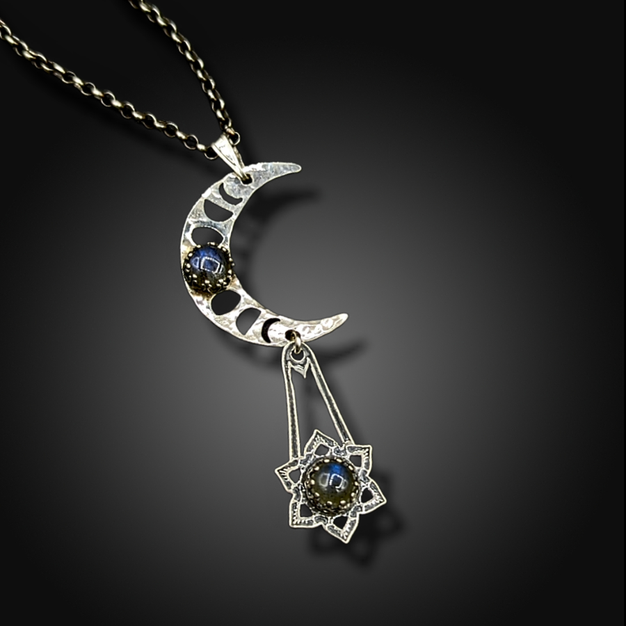 sterling lunar phases crescent necklace