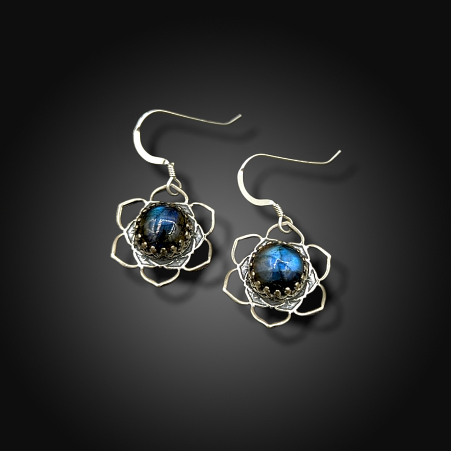 sterling mandala earrings with labradorite