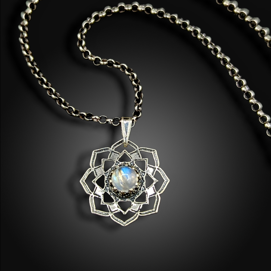 intricate sterling silver flower mandala necklace