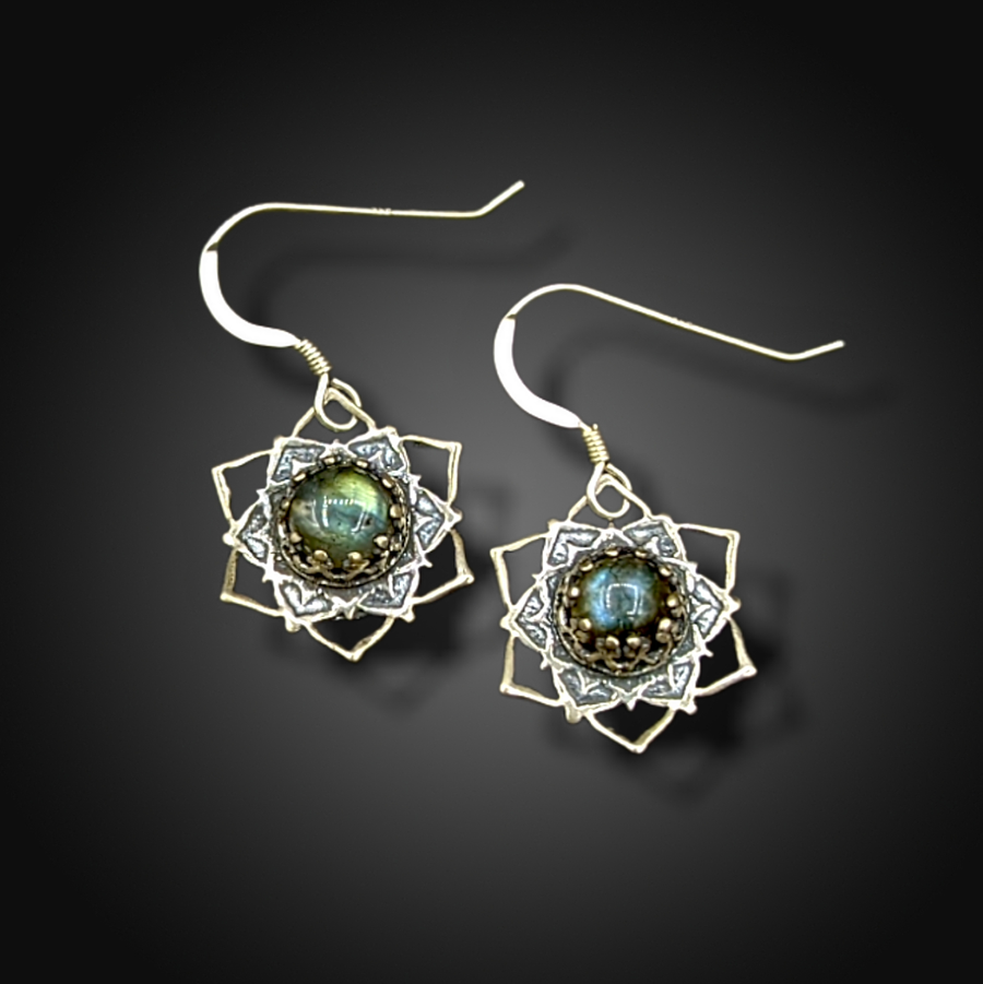 sterling mandala earrings with labradorite