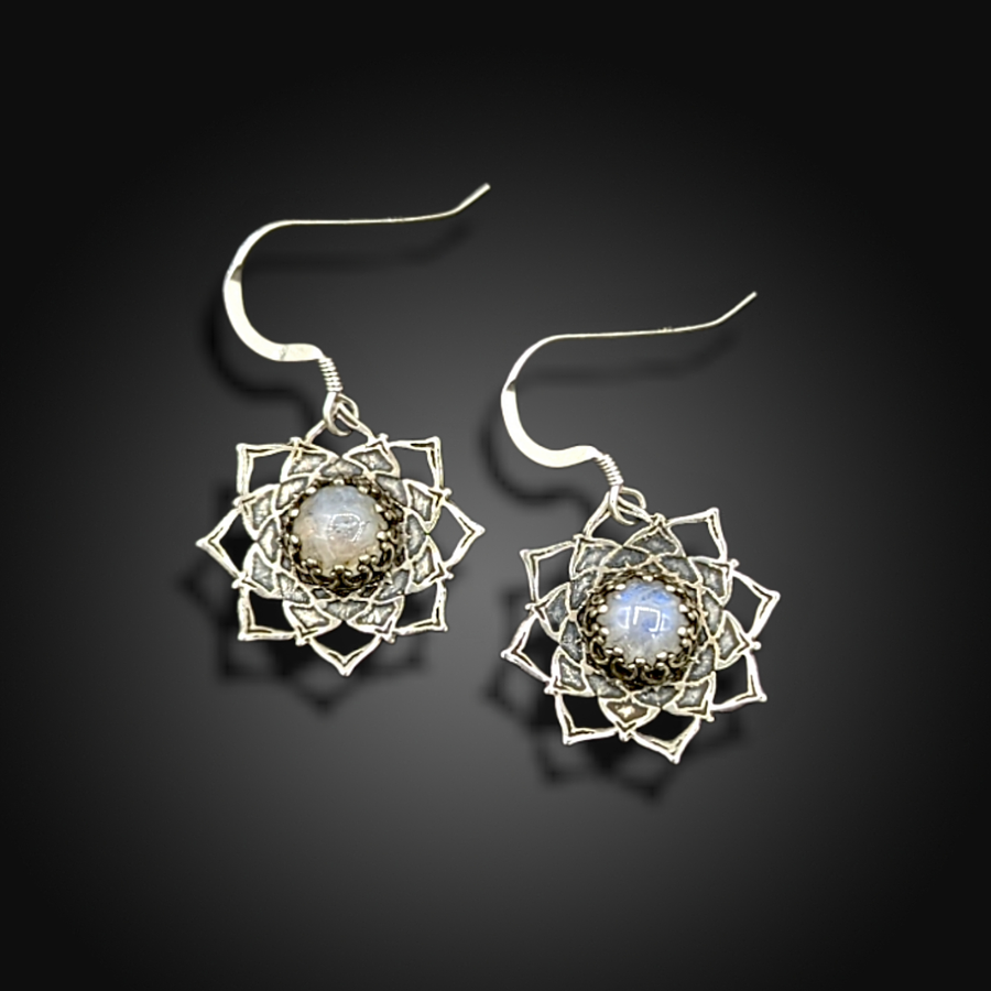 sterling mandala earrings with moonstone