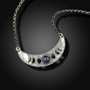 lunar phases crescent necklace with labradorite