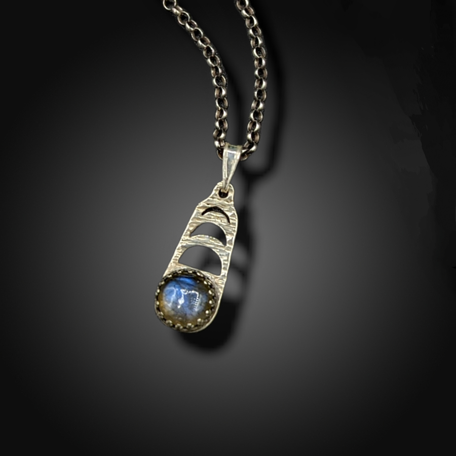 sterling silver moon phases necklace with Labradorite