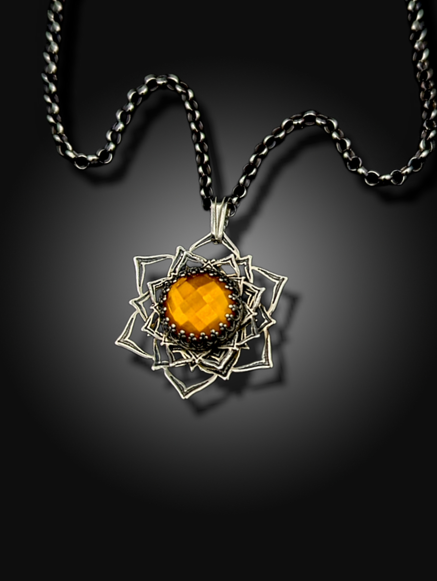 spinning sterling mandala necklace with citrine