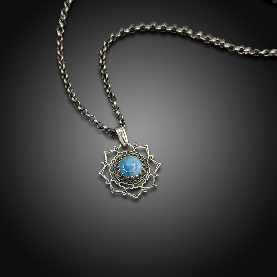 sterling silver mandala necklace with larimar